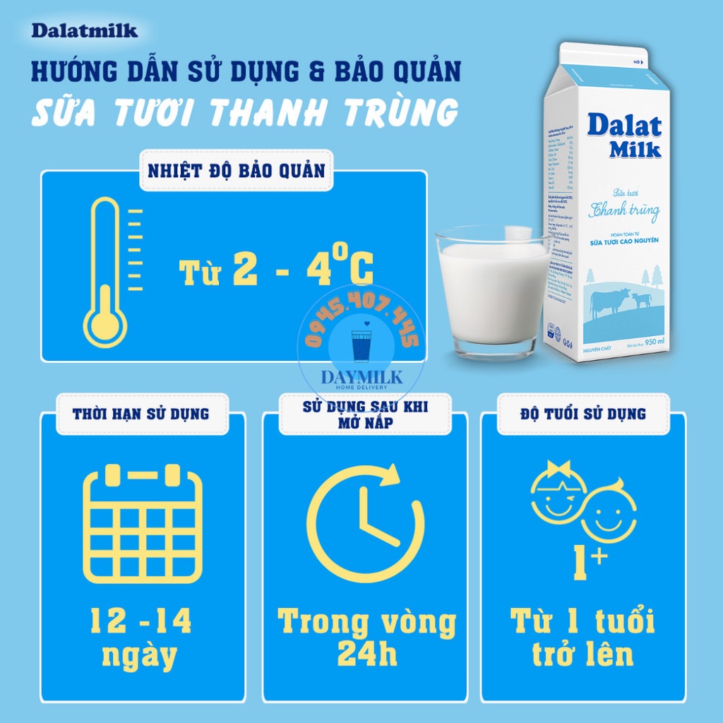 Sữa tươi thanh trùng Dalatmilk 950ml